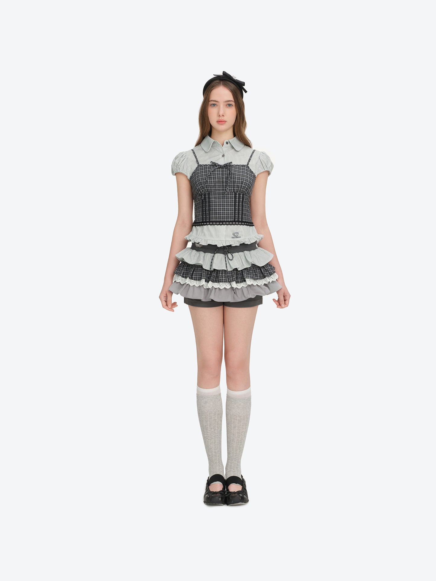 13DE MARZO Sleeveless Top with Puff Sleeve Shirt Dark Grey - 13DE MARZO