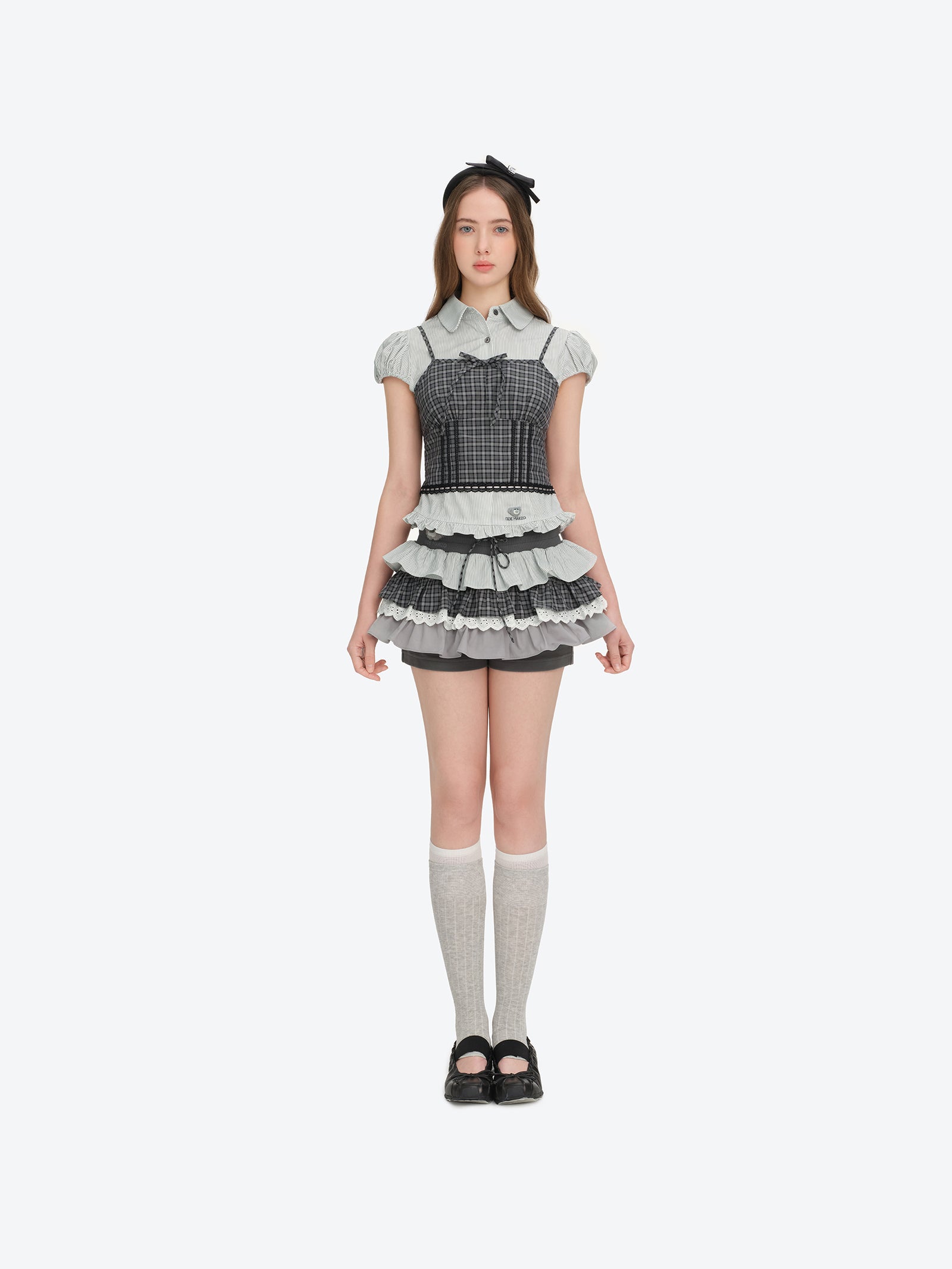 13DE MARZO Sleeveless Top with Puff Sleeve Shirt Dark Grey - 13DE MARZO
