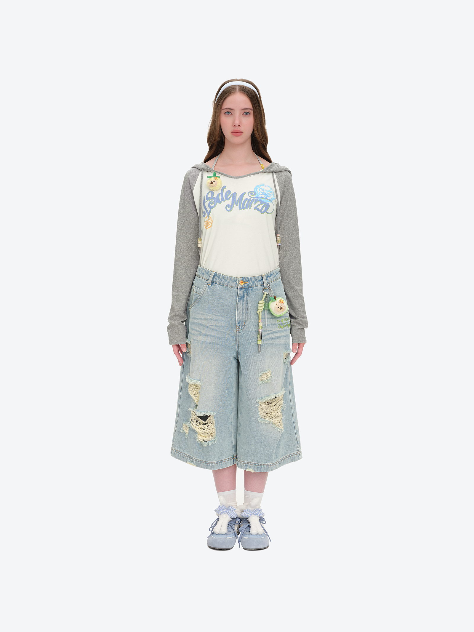 13DE MARZO Ripped Cropped Jeans Blue - 13DE MARZO