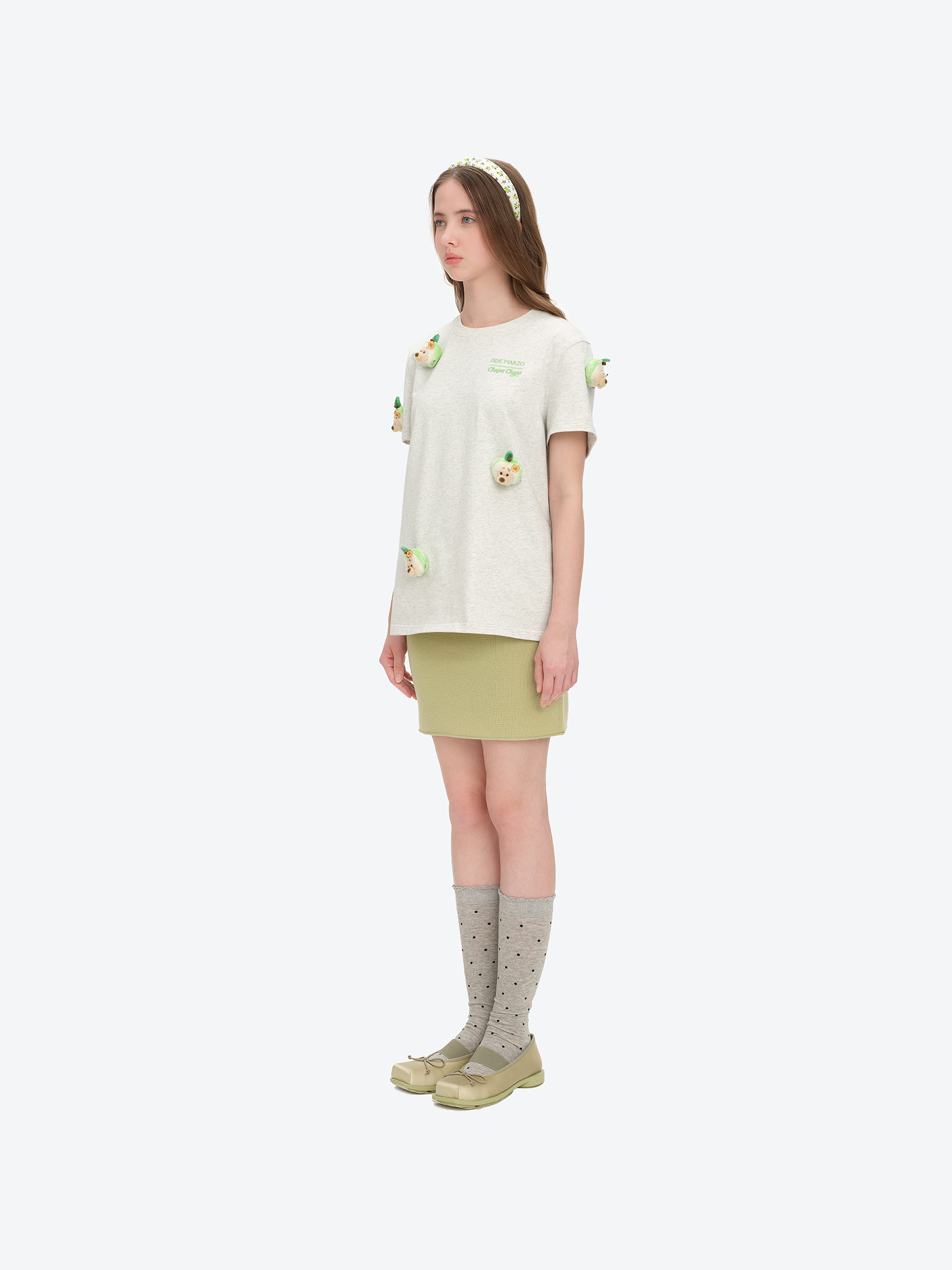 13DE MARZO Bear Print with Rhinestone T-shirt Grey - 13DE MARZO