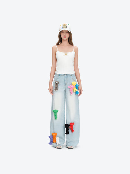 13DE MARZO Colorful All-Over Bear Print Jeans Blue - 13DE MARZO