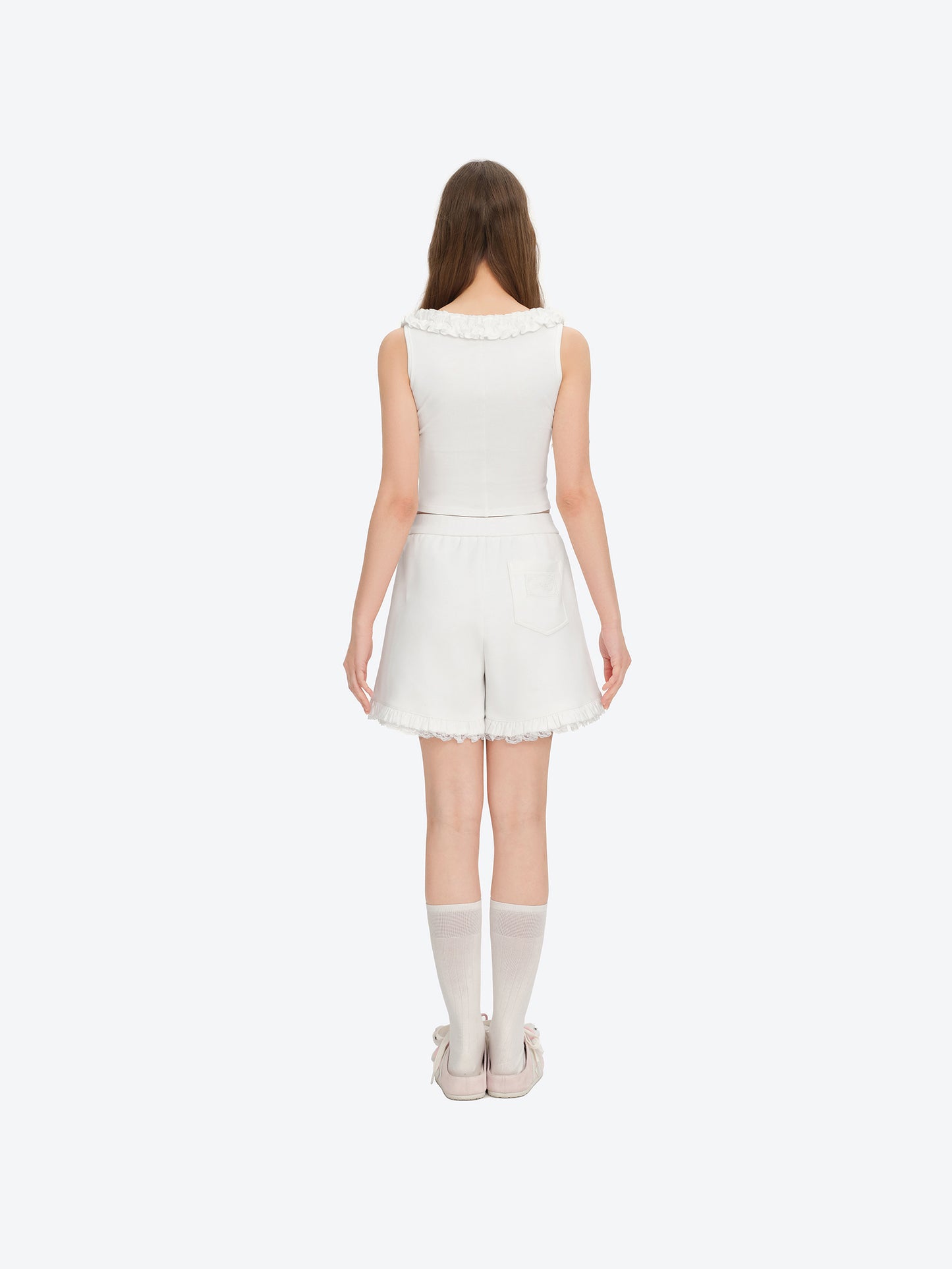13DE MARZO Lace Trim Crop Sweatpants White