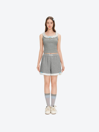 13DE MARZO Lace Trim Crop Sweatpants Grey