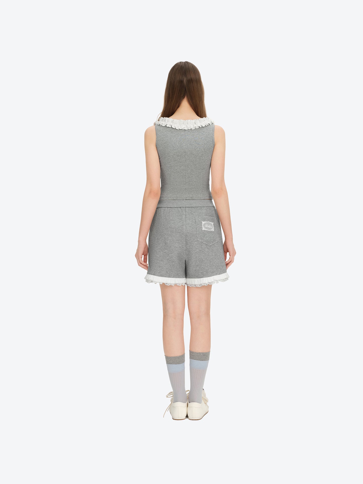 13DE MARZO Lace Trim Crop Sweatpants Grey
