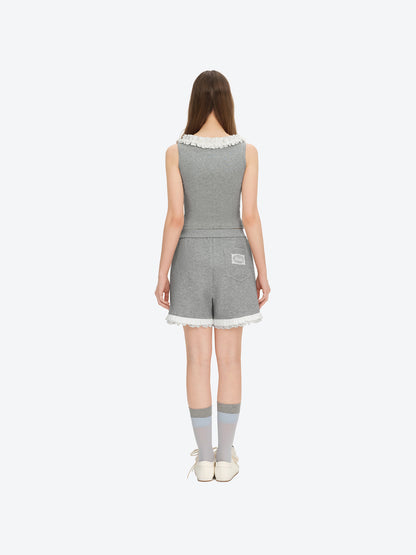 13DE MARZO Lace Trim Crop Sweatpants Grey