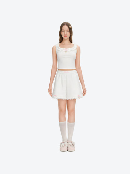 13DE MARZO Lace Trim Crop Sweatpants White