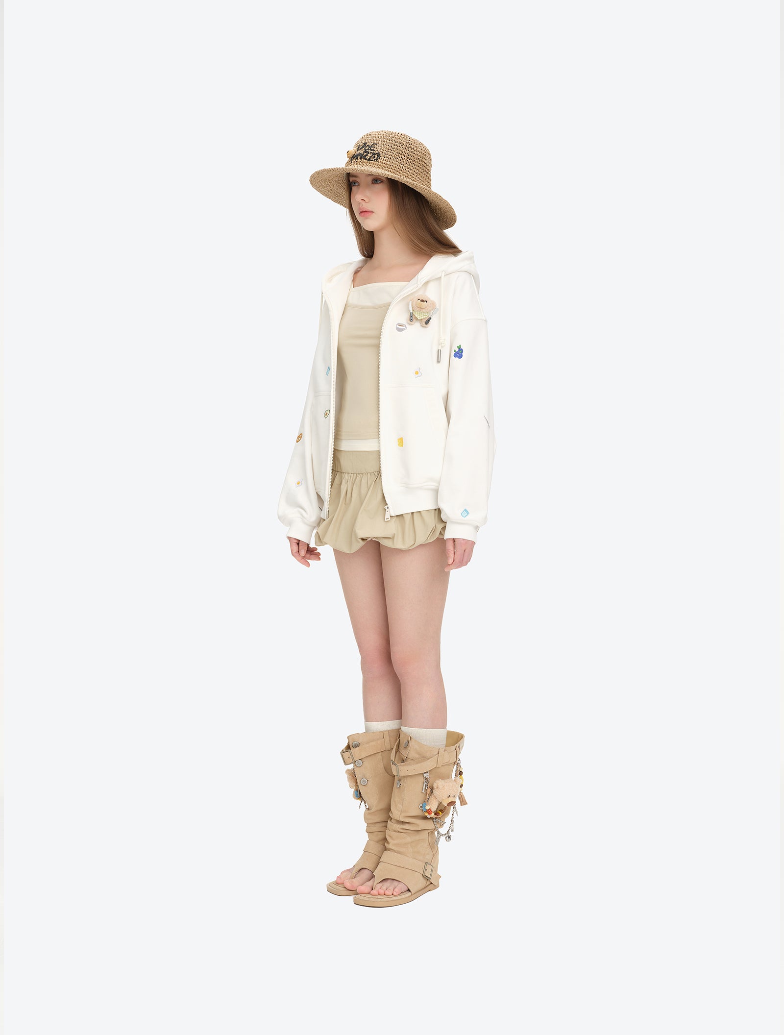 13DE MARZO Woven Straw Hat Khaki - 13DE MARZO