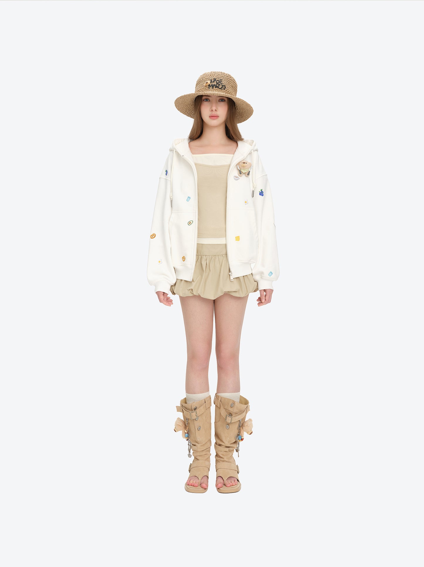 13DE MARZO Woven Straw Hat Khaki - 13DE MARZO