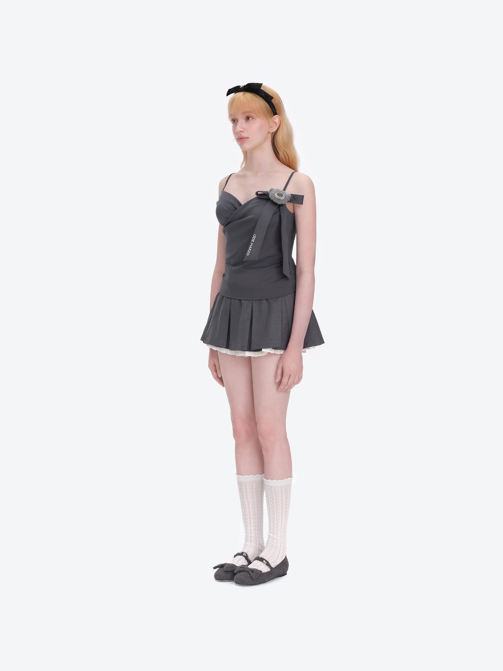 13DE MARZO Bear Shimmer Bow  Camisole Grey - 13DE MARZO