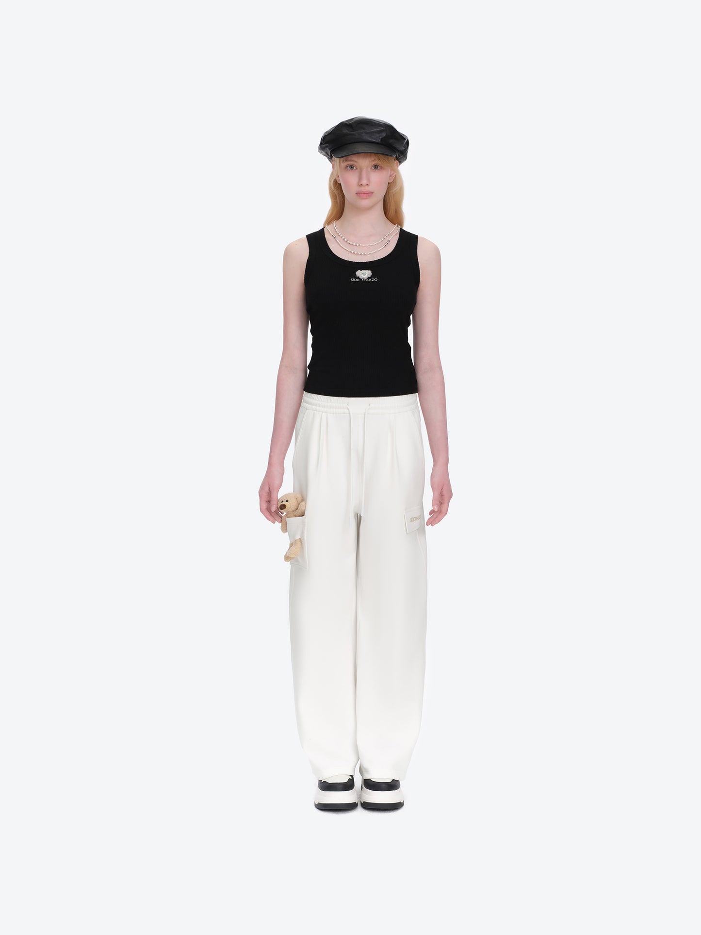 13DE MARZO Pocket Bear Wide-leg Sweatpants White - 13DE MARZO
