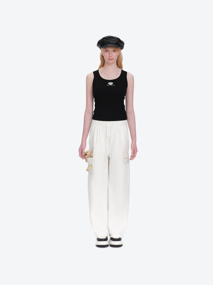 13DE MARZO Pocket Bear Wide-leg Sweatpants White - 13DE MARZO
