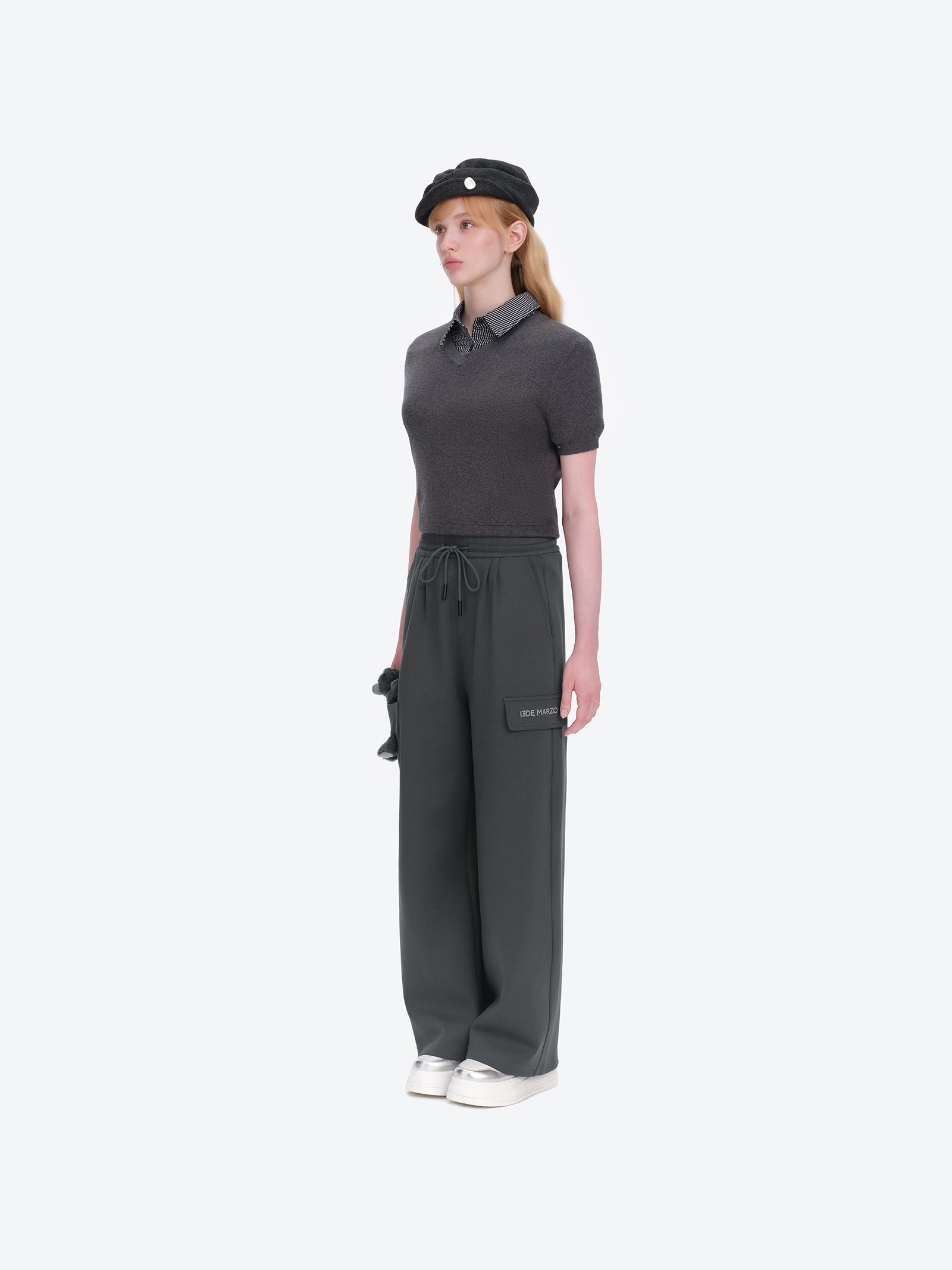 13DE MARZO Pocket Bear Wide-leg Sweatpants Dark Grey - 13DE MARZO