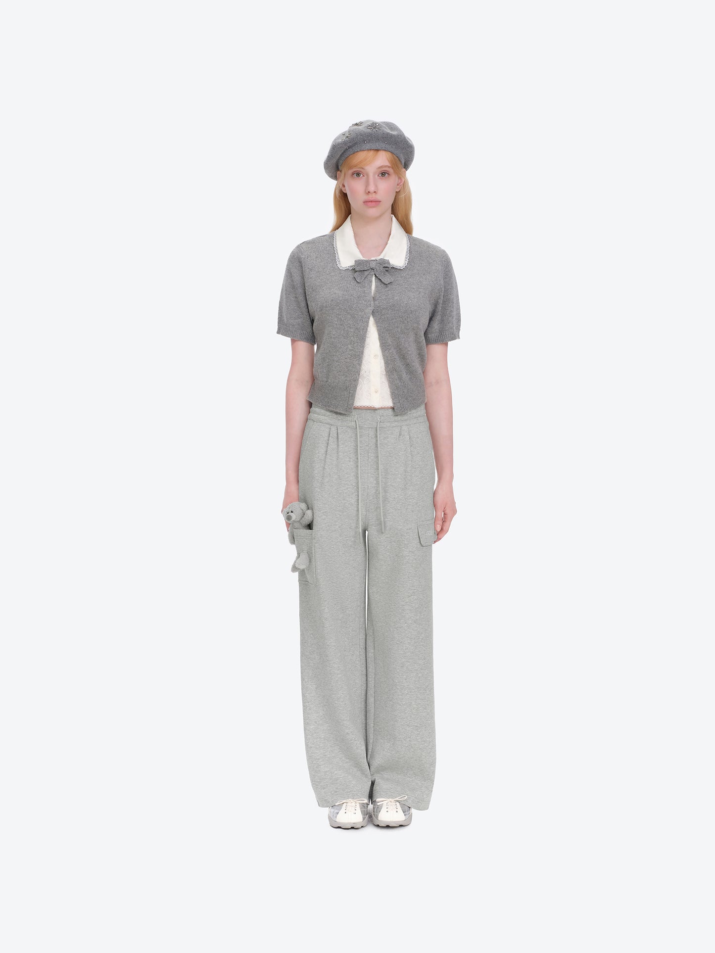 13DE MARZO Pocket Bear Wide-leg Sweatpants Grey - 13DE MARZO