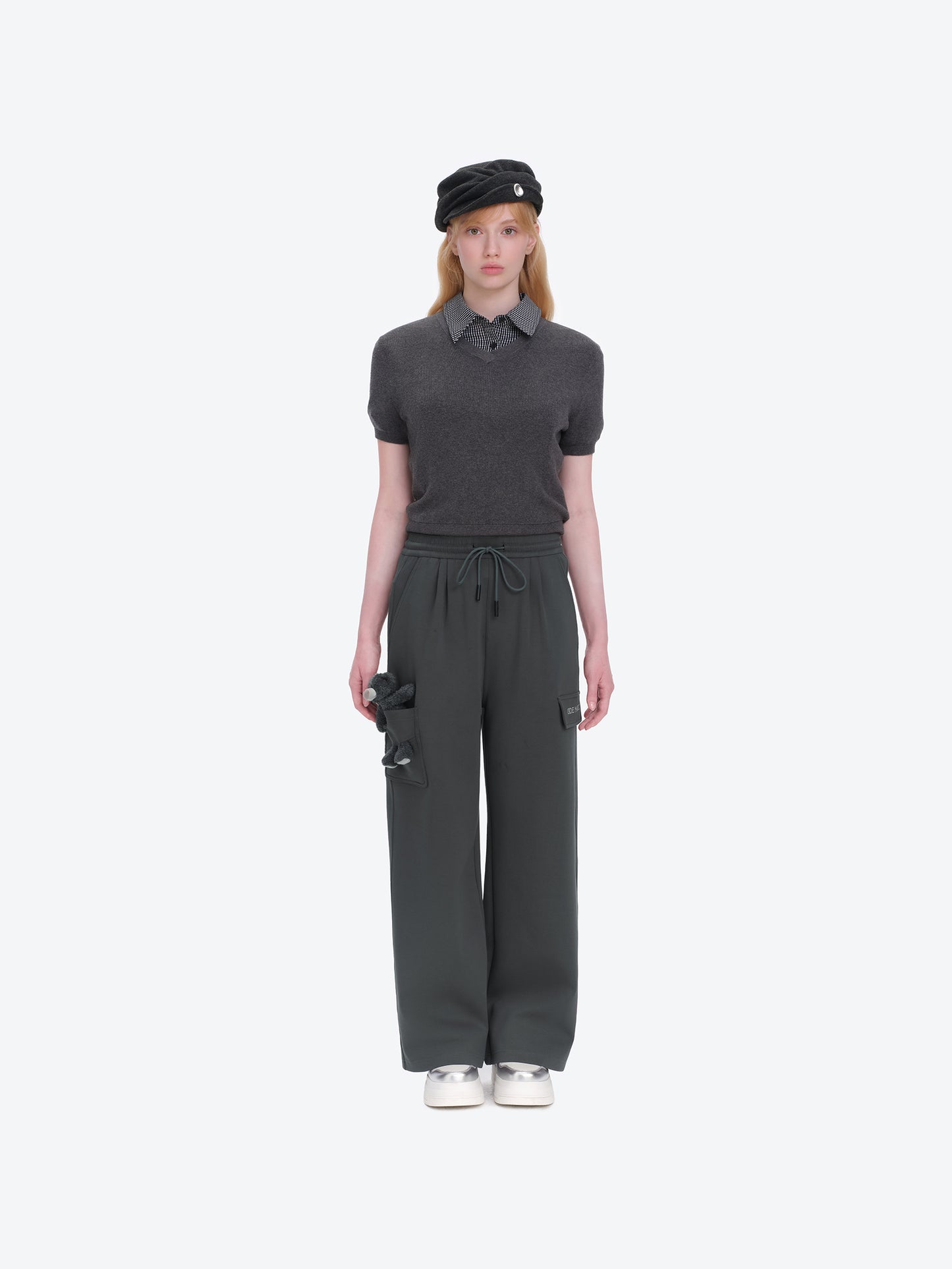 13DE MARZO Pocket Bear Wide-leg Sweatpants Dark Grey - 13DE MARZO