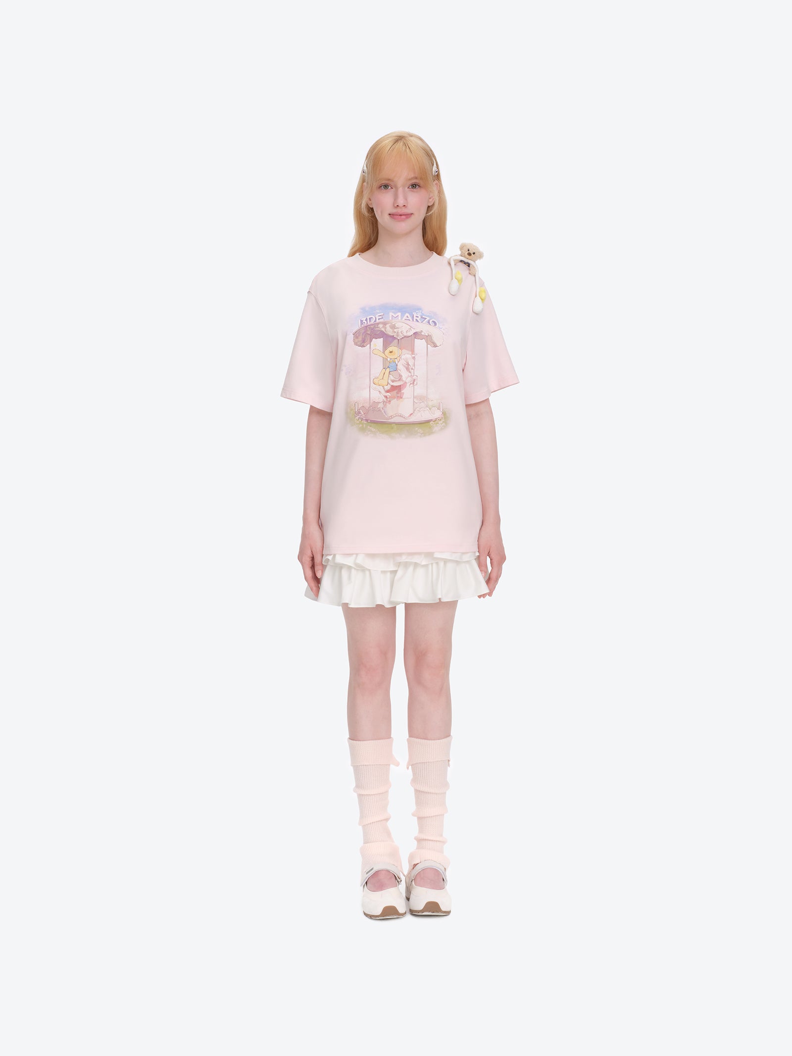 13DE MARZO Carousel Bear Printed T-shirt Pink - 13DE MARZO
