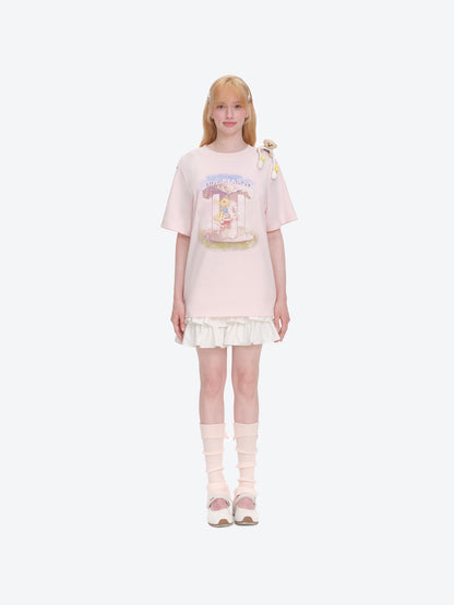 13DE MARZO Carousel Bear Printed T-shirt Pink - 13DE MARZO