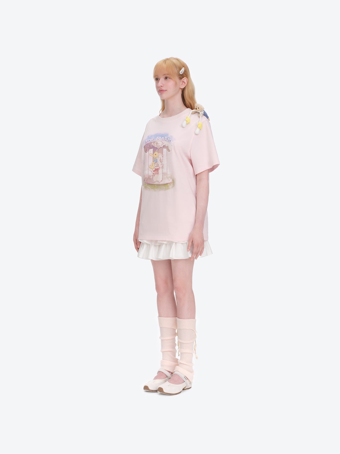 13DE MARZO Carousel Bear Printed T-shirt Pink - 13DE MARZO