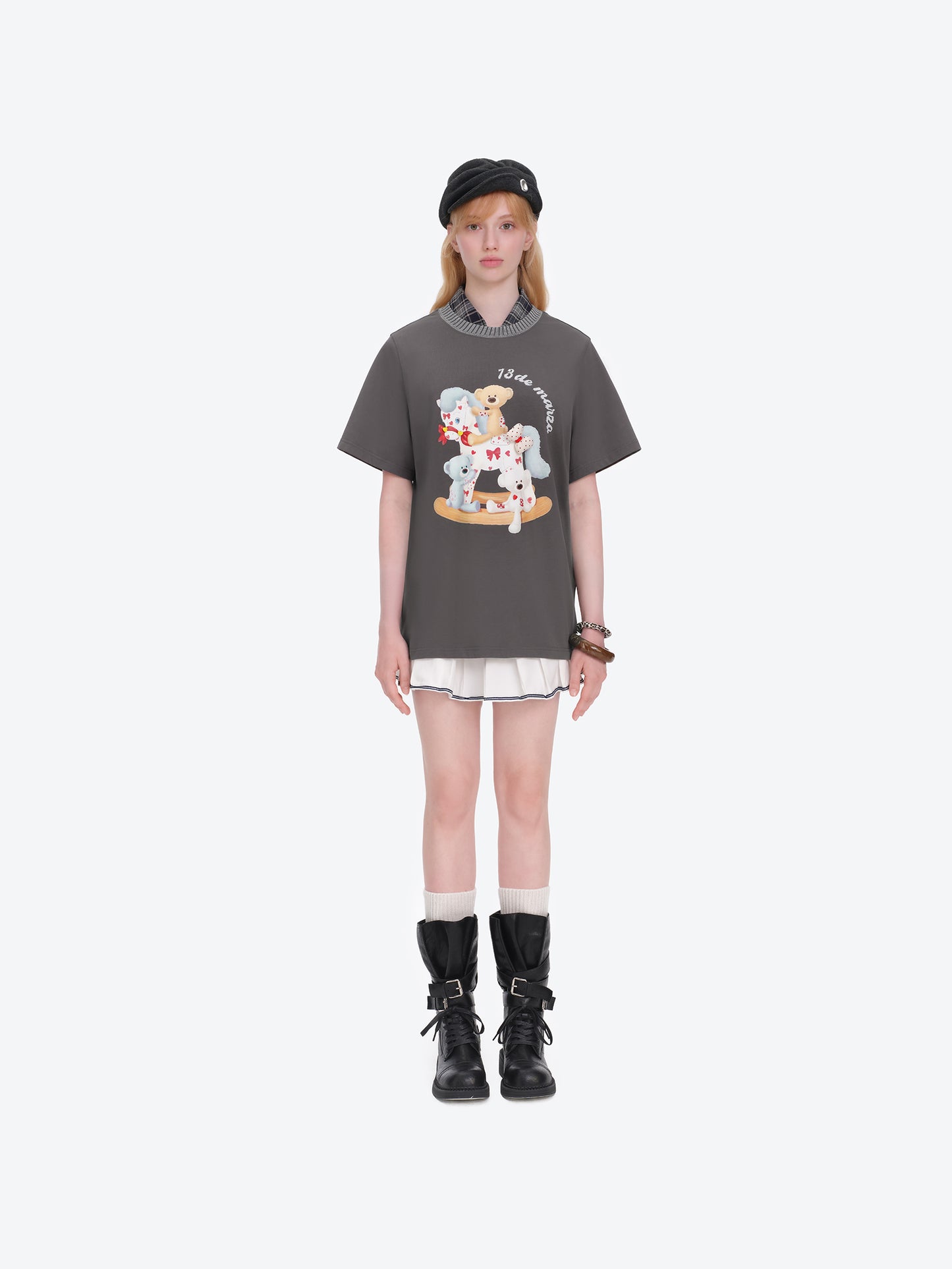 13DE MARZO Rocking Horse Print T-shirt Dark Grey - 13DE MARZO