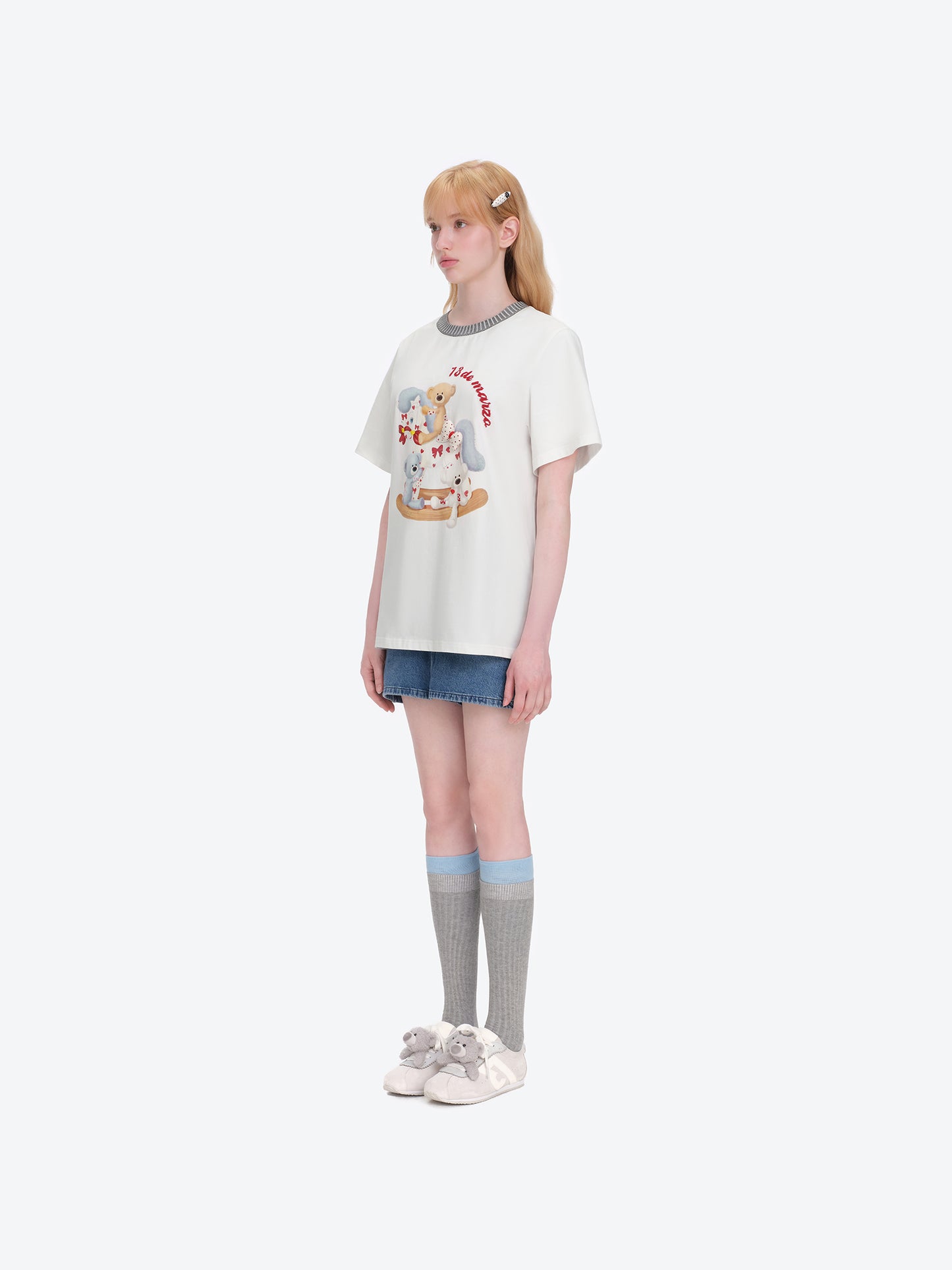 13DE MARZO Rocking Horse Print T-shirt White - 13DE MARZO