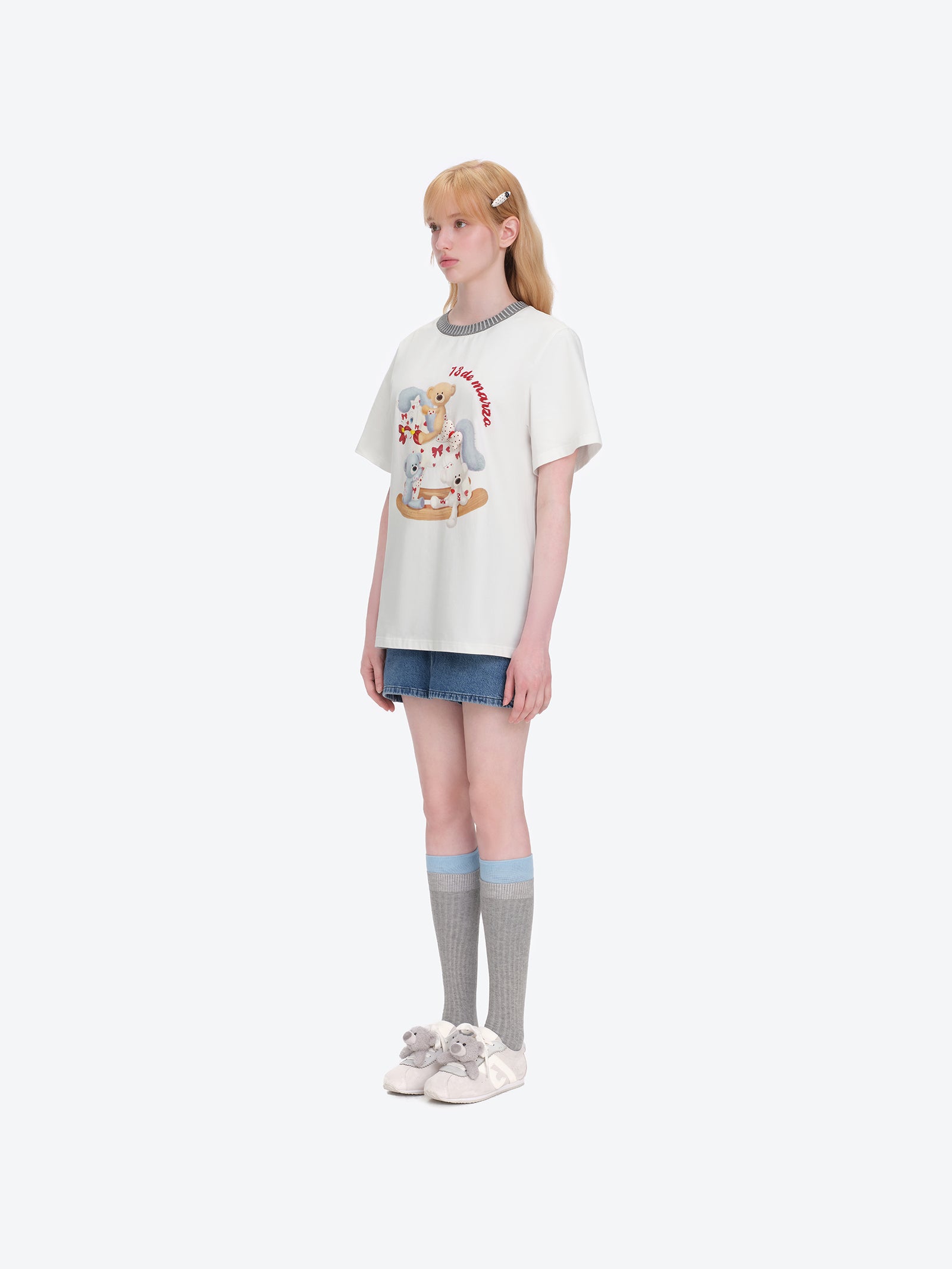 13DE MARZO Rocking Horse Print T-shirt White - 13DE MARZO