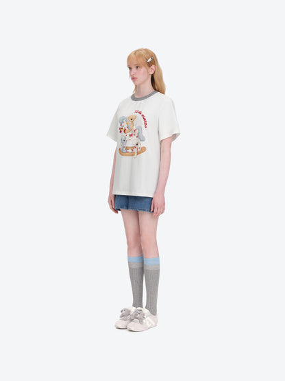 13DE MARZO Rocking Horse Print T-shirt White - 13DE MARZO