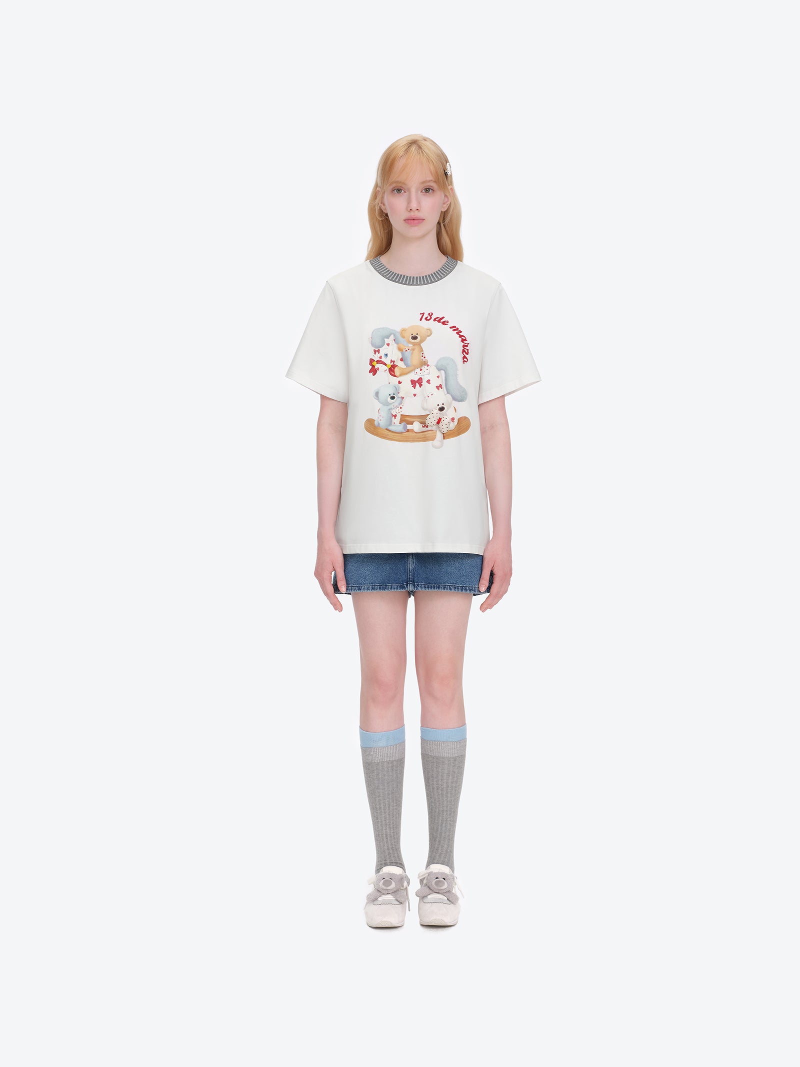 13DE MARZO Rocking Horse Print T-shirt White - 13DE MARZO