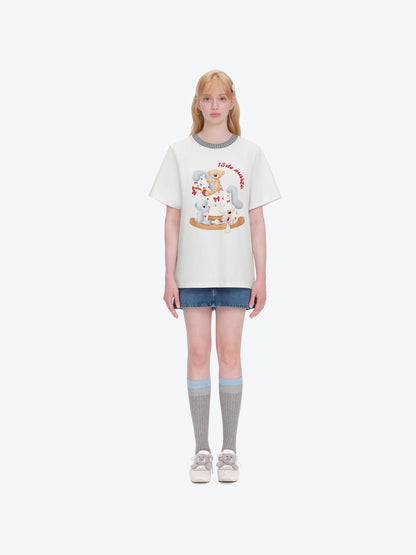 13DE MARZO Rocking Horse Print T-shirt White - 13DE MARZO