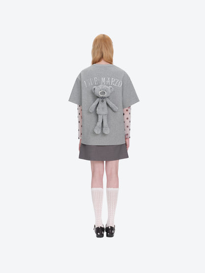 13DE MARZO Shimmer Logo Print Bear T-shirt Grey - 13DE MARZO