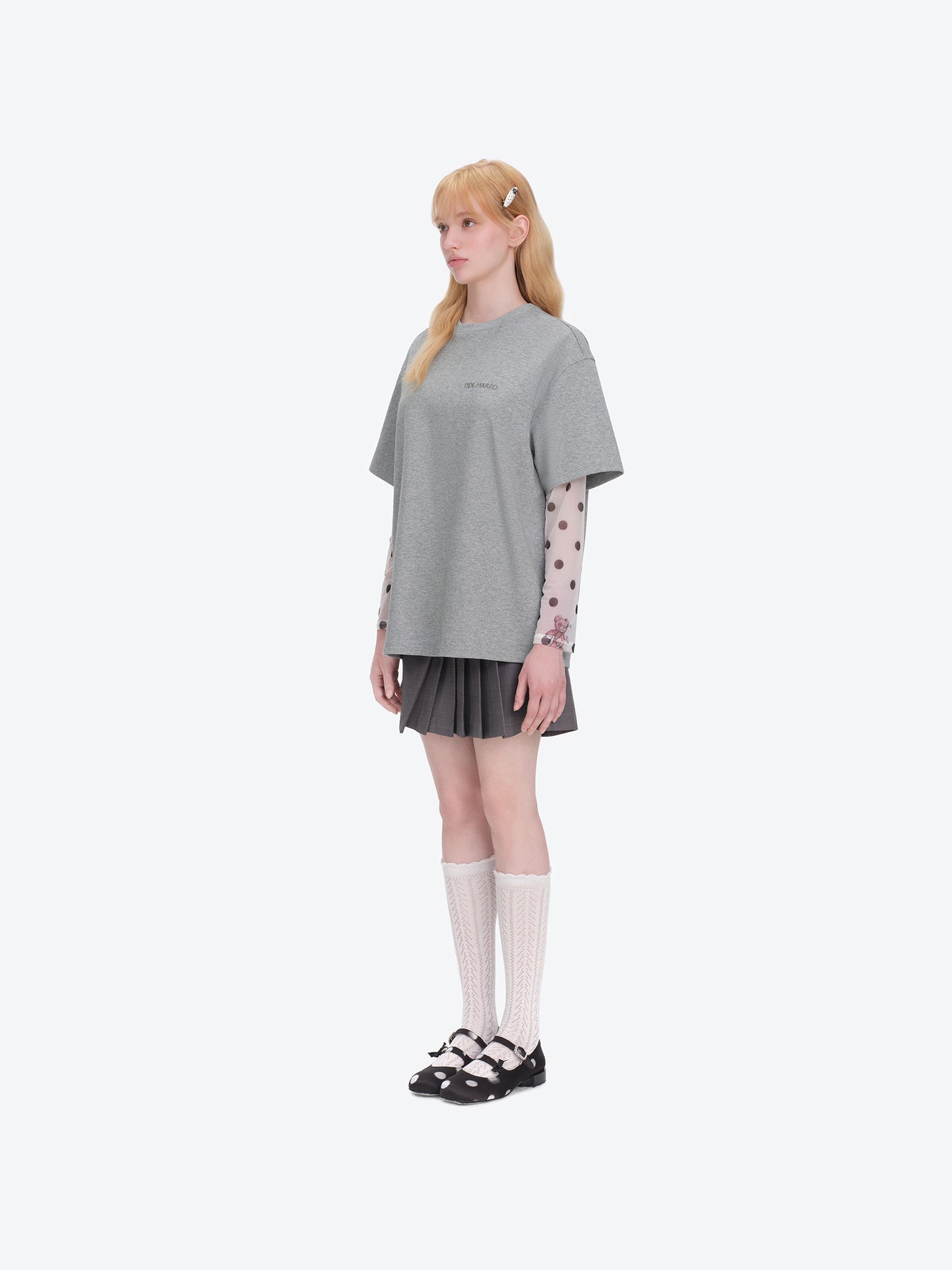 13DE MARZO Shimmer Logo Print Bear T-shirt Grey - 13DE MARZO