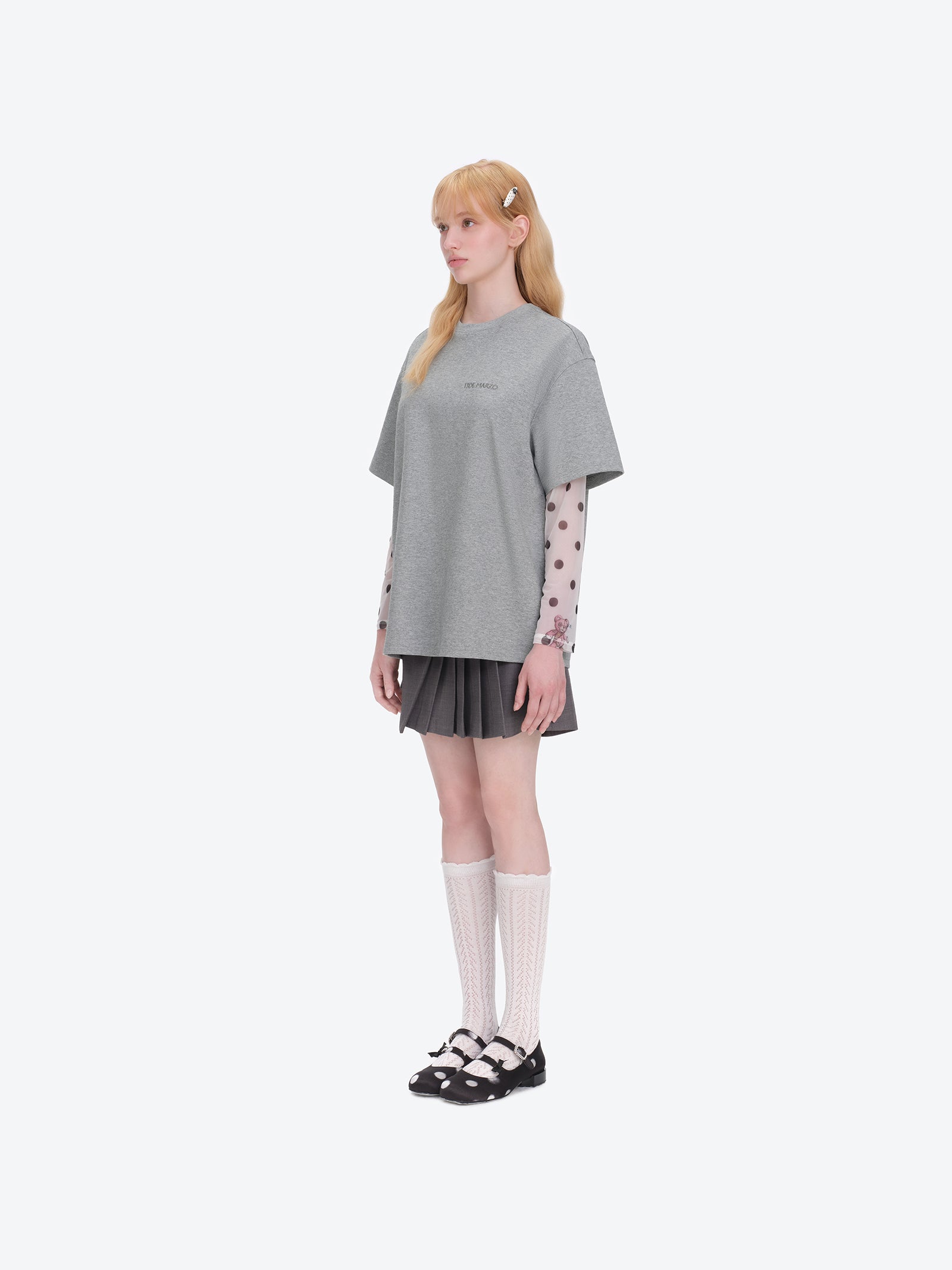 13DE MARZO Shimmer Logo Print Bear T-shirt Grey - 13DE MARZO