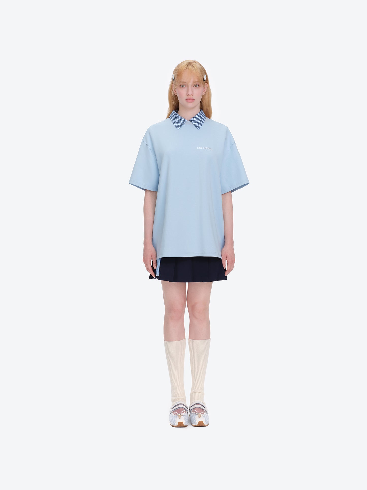 13DE MARZO Shimmer Logo Print Bear T-shirt Blue - 13DE MARZO