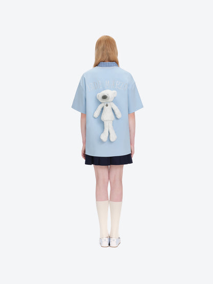 13DE MARZO Shimmer Logo Print Bear T-shirt Blue - 13DE MARZO