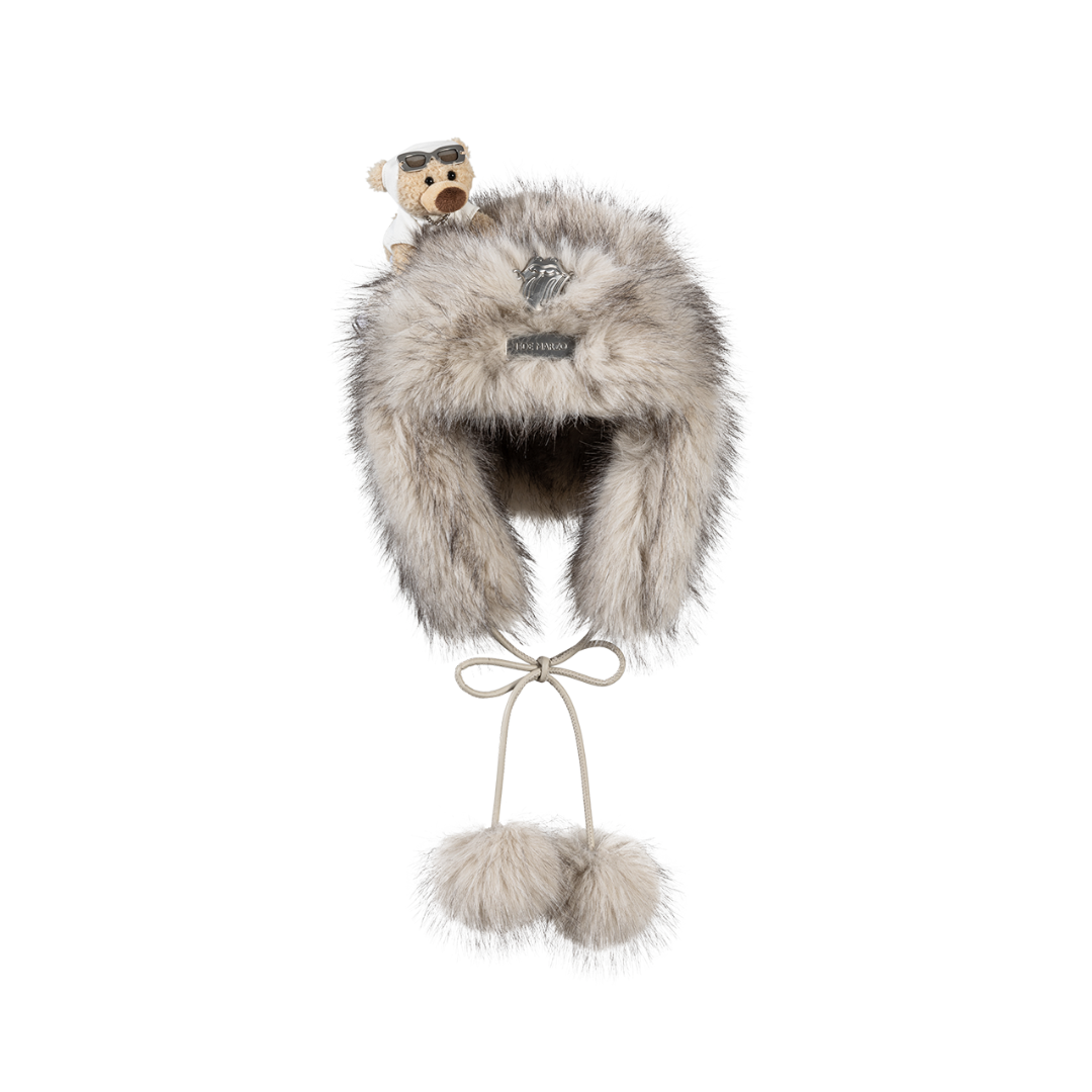 13DE MARZO Rolling Stones Plush Earflap Hat Beige