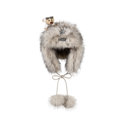 13DE MARZO Rolling Stones Plush Earflap Hat Beige