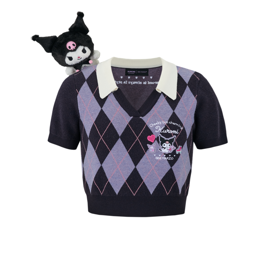 13DE MARZO Kuromi Diamond Check Knit T-shirt - 13DE MARZO
