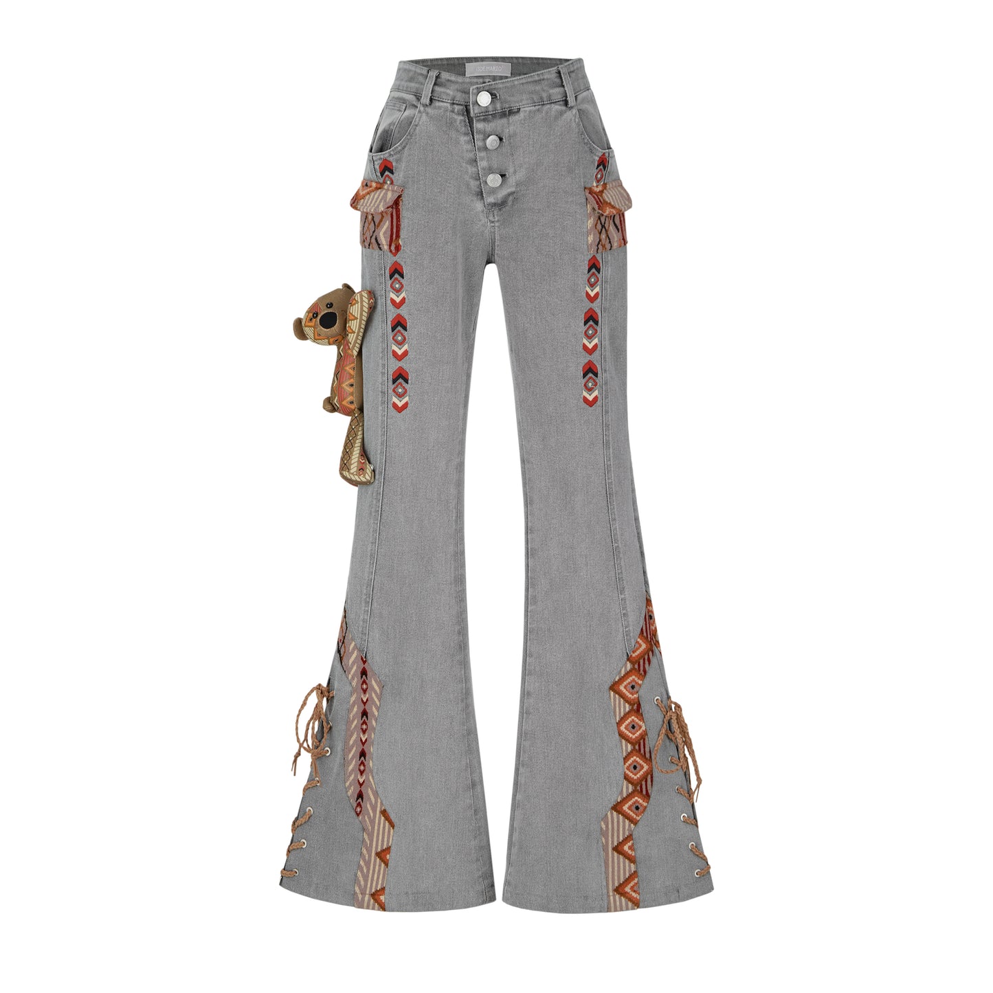 13DE MARZO Tribe Hunting Totem Bell Bottom Jeans