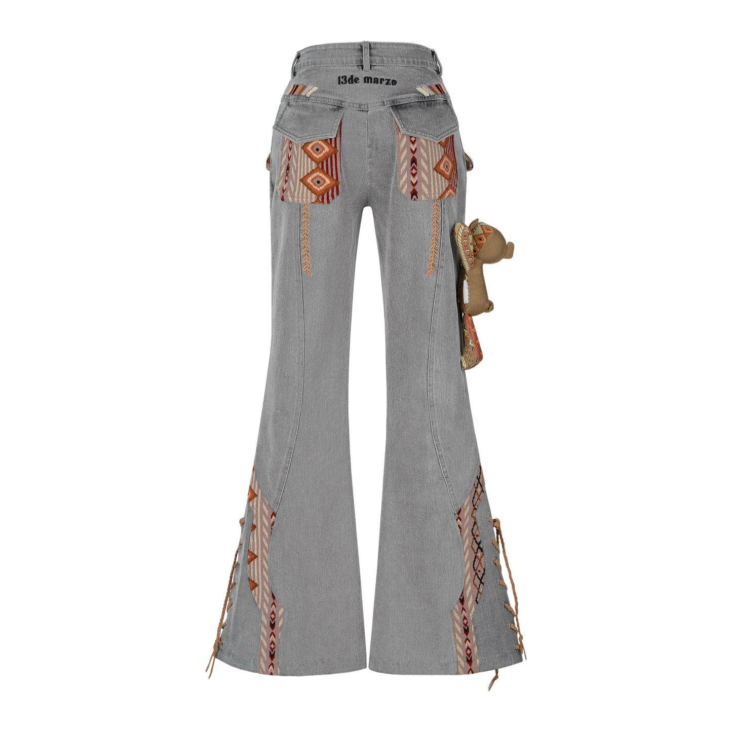 13DE MARZO Tribe Hunting Totem Bell Bottom Jeans