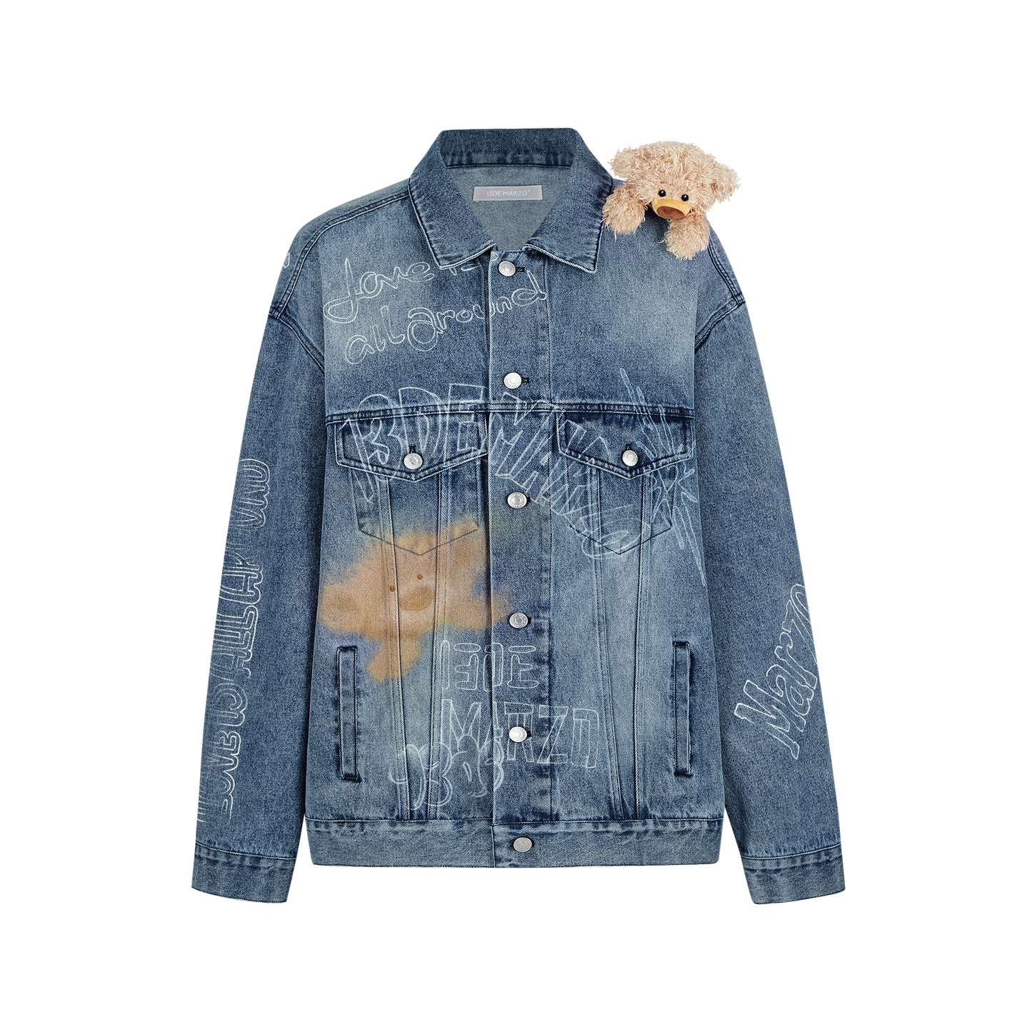 13DE MARZO Slogan Graffiti Denim Jacket