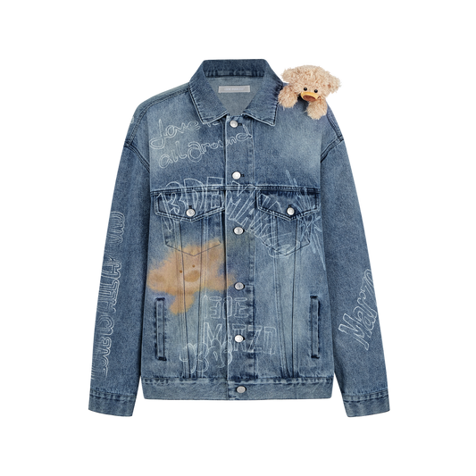 13DE MARZO Slogan Graffiti Denim Jacket