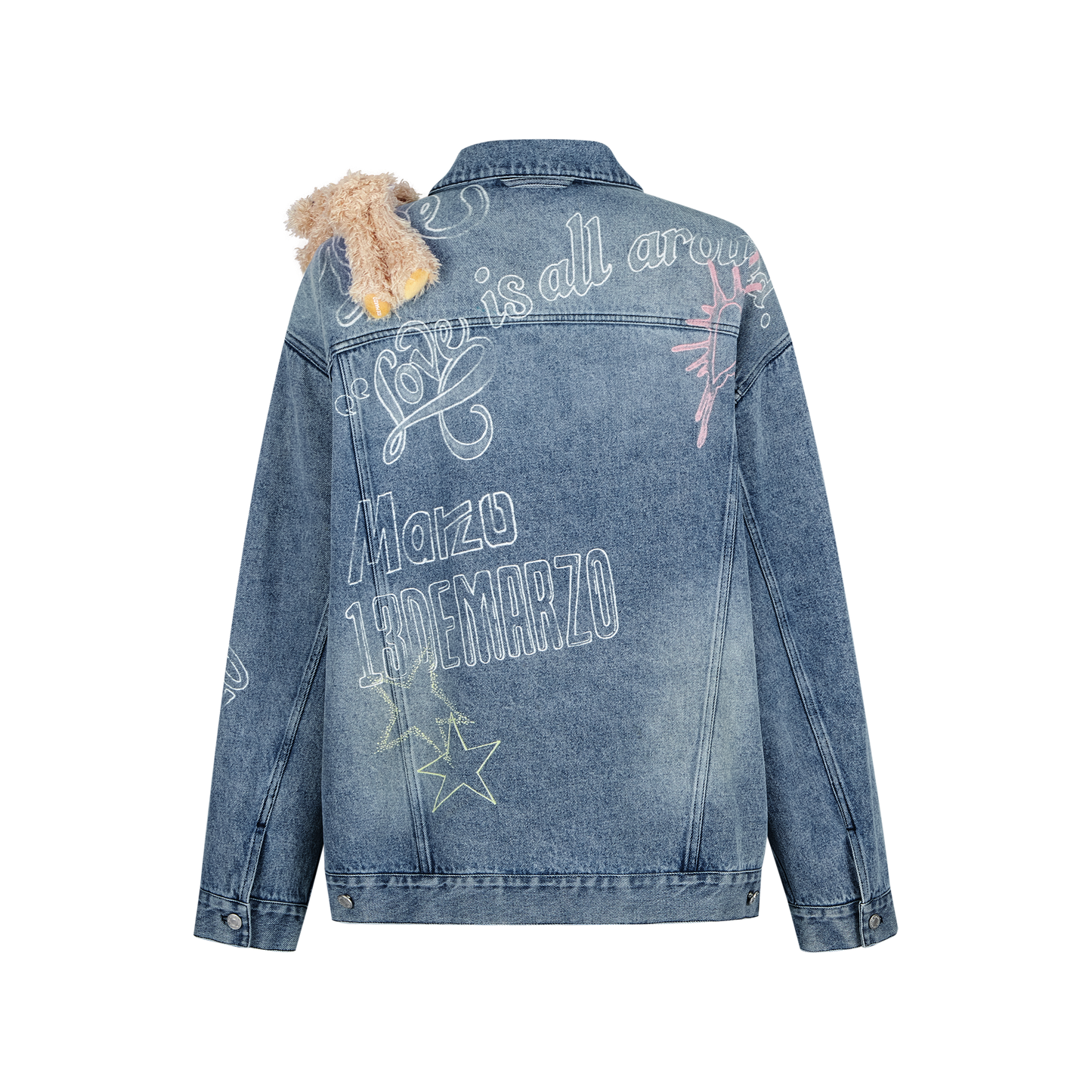 13DE MARZO Slogan Graffiti Denim Jacket