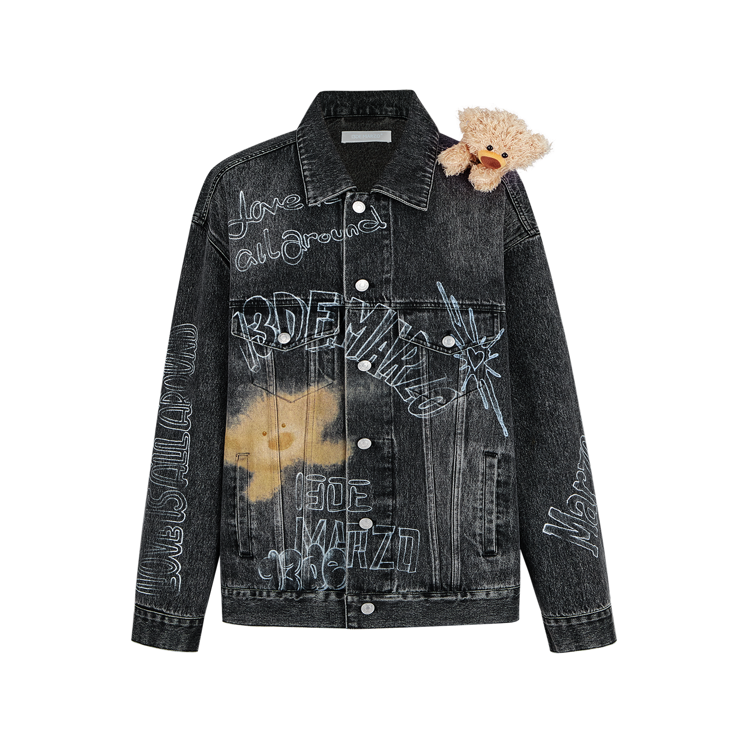 13DE MARZO Slogan Graffiti Denim Jacket