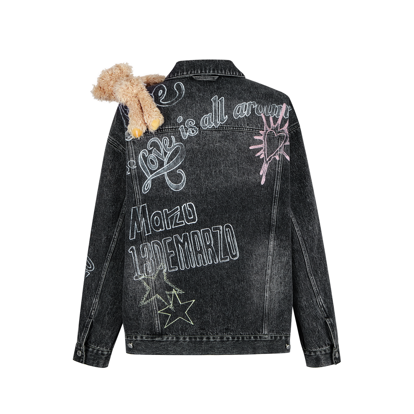 13DE MARZO Slogan Graffiti Denim Jacket