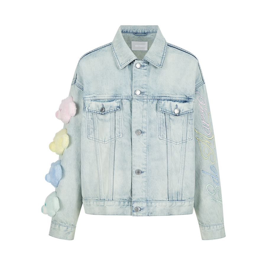 13DE MARZO Rainbow Bear Line Denim Jacket - 13DE MARZO