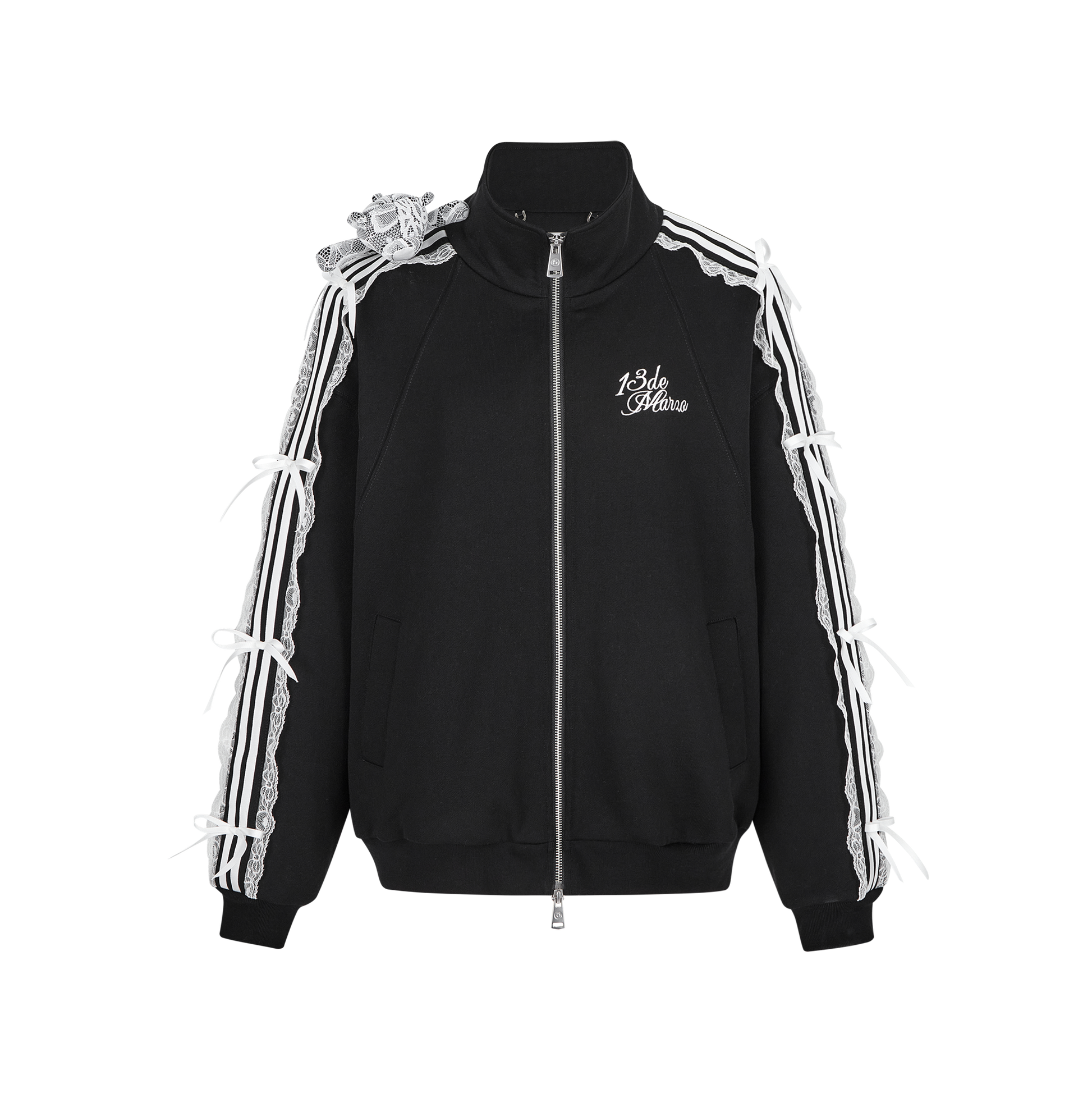 13DE MARZO Bear Lacy Knot Zip Sweatshirt
