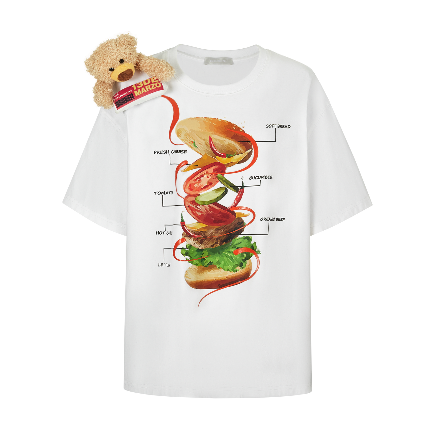 13DE MARZO Bear Hamburger Ingredient T-shirt