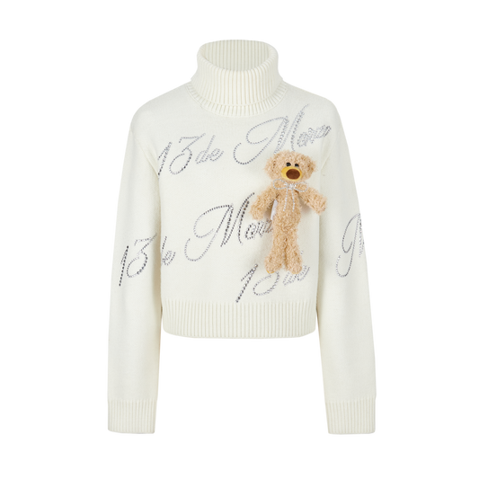 13DE MARZO Bear Rhinestone Logo Sweater