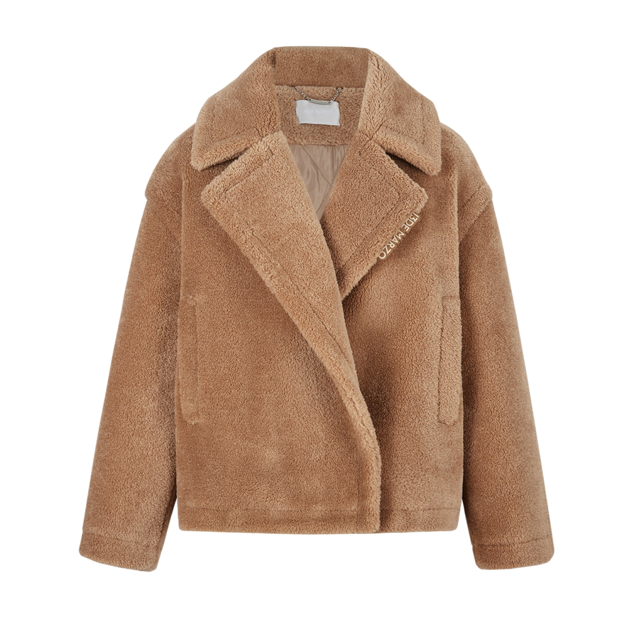 13DE MARZO Fuzzy Bear Coat in Brown, White, and Grey - Teddy Bear Jacket