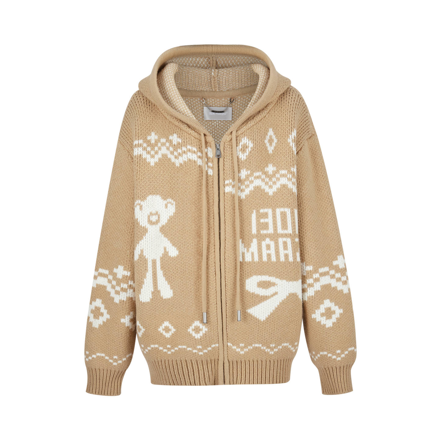 13DE MARZO Fair Isle Bear Zip Knit Hoodie