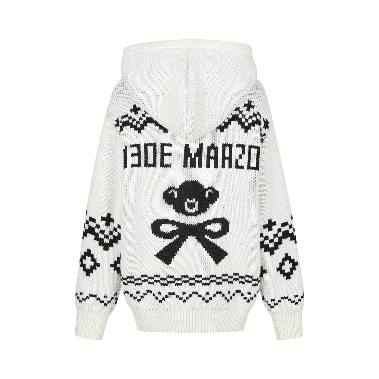 13DE MARZO Fair Isle Bear Zip Knit Hoodie