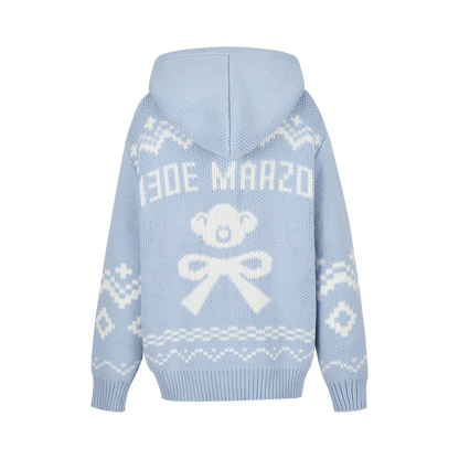 13DE MARZO Fair Isle Bear Zip Knit Hoodie 13DE MARZO Fair Isle Bear Zip Knit Hoodie